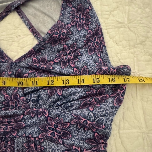 Loveappella Lauryn Maxi dress blues/pinks open keyhole type back stretch NWOT MP - Picture 9 of 11